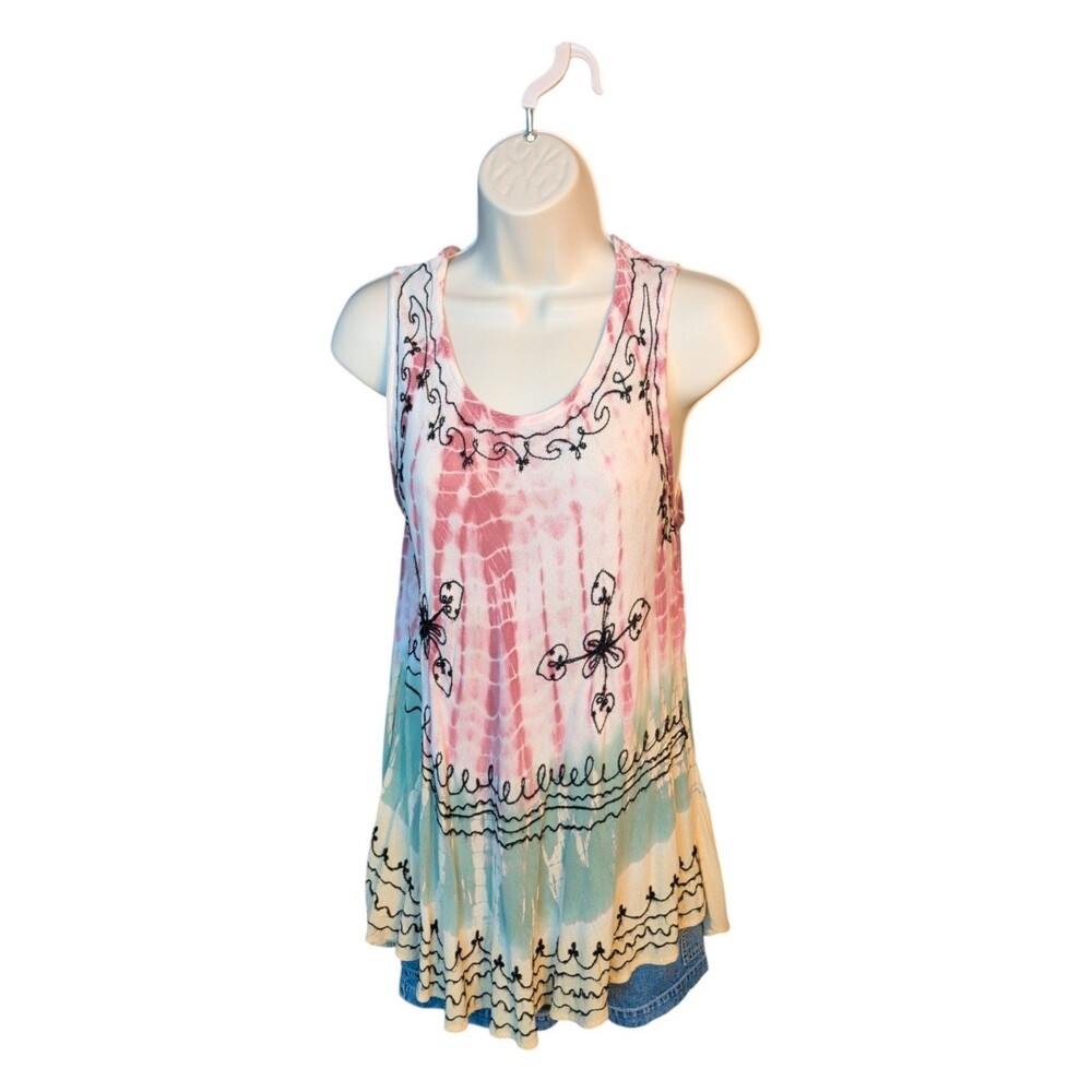 My Choice Boho Tie-Dye  HippieChic Embroidered Rayon Tank Top - One Size (OS)